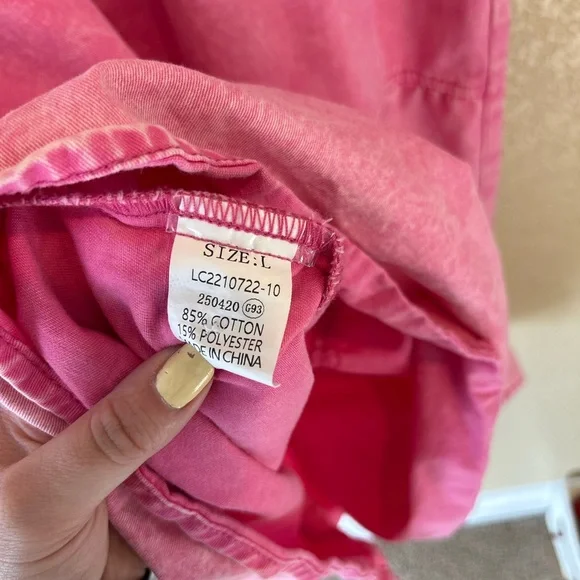 Pink Denim Button-Up Casual Dress Size L Collared Babydoll - Picture 8 of 8